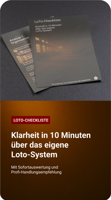 Zwei gedruckte LoTo-Checklisten – ein schnelles, praxisnahes Werkzeug für Unternehmen, um ihr LoTo-System zu überprüfen und Optimierungspotenziale sofort zu erkennen.