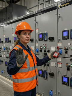 Ilustration eines Mitarbeiters der Lockout/Tagout durführt